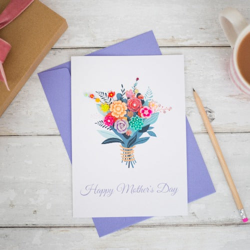 Handmade Mother's Day card with colourful resin flowers