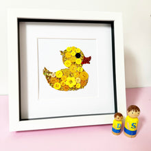 Load image into Gallery viewer, Framed yellow duck button art - perfect nursery decor