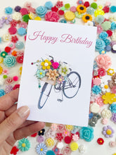 Load image into Gallery viewer, Handmade Birthday Card - Bicycle with Flowers