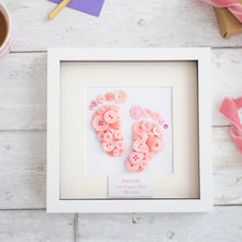 Load image into Gallery viewer, Personalised New Baby Girl or Christening Gift - Button Art Footprints in Pinks