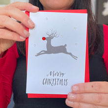 Load image into Gallery viewer, Sparkly Rudolph the Red-Nosed Reindeer Christmas Card - pack of 2, 5 or 10