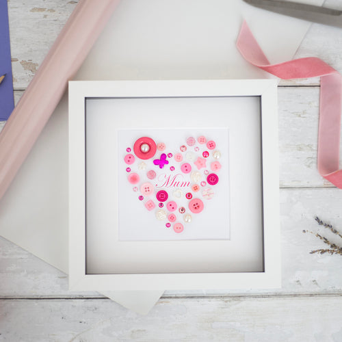 Framed gift for Mum - Personalised framed pink heart