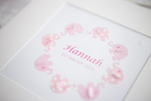 Load image into Gallery viewer, Personalised New Baby Girl Framed Gift - Pink Elephants Nursery Decor