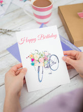 Load image into Gallery viewer, Handmade Birthday Card - Bicycle with Flowers