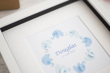 Load image into Gallery viewer, Personalised New Baby Boy Framed Gift - Blue Elephants Nursery Decor