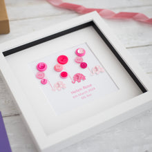 Load image into Gallery viewer, Personalised New Baby Girl Framed Gift - Elephants and Balloons in Pinks