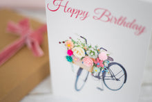 Load image into Gallery viewer, Handmade Birthday Card - Bicycle with Flowers