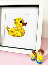 Load image into Gallery viewer, Framed yellow duck button art - perfect nursery decor