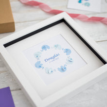 Load image into Gallery viewer, Personalised New Baby Boy Framed Gift - Blue Elephants Nursery Decor