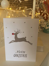 Load image into Gallery viewer, Sparkly Rudolph the Red-Nosed Reindeer Christmas Card - pack of 2, 5 or 10