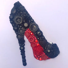 Load image into Gallery viewer, Red Sole Stiletto button art framed picture.