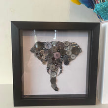 Load image into Gallery viewer, 14th Wedding Anniversary Gift - Framed Elephant Head Button Art - Ivory Anniversary