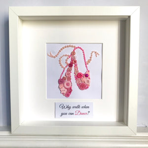 Pink ballet shoes framed button art picture.