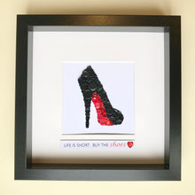 Load image into Gallery viewer, Red Sole Stiletto button art framed picture.