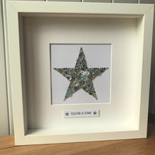 Load image into Gallery viewer, Sparkly star framed button art. Silver.
