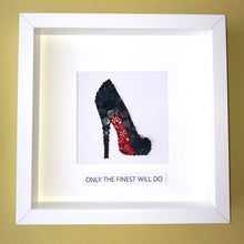 Load image into Gallery viewer, Red Sole Stiletto button art framed picture.