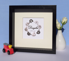 Load image into Gallery viewer, Black and white elephants button art framed picture
