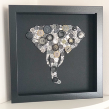 Load image into Gallery viewer, 14th Wedding Anniversary Gift - Framed Elephant Head Button Art - Ivory Anniversary
