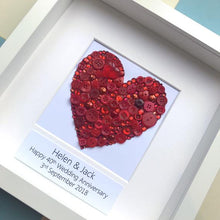 Load image into Gallery viewer, Ruby Wedding handmade button heart art gift.