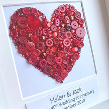 Load image into Gallery viewer, Ruby Wedding handmade button heart art gift.