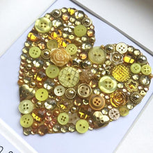 Load image into Gallery viewer, golden wedding anniversary golden button art heart