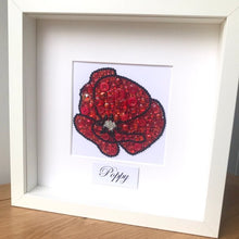 Load image into Gallery viewer, Red sparkly poppy button art framed picture.