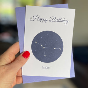 Cancer constellation zodiac birthday card