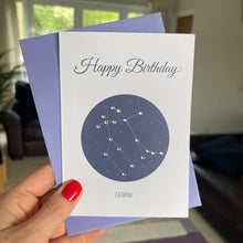 Load image into Gallery viewer, Gemini constellation zodiac birthday card