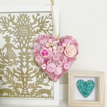 Load image into Gallery viewer, Hanging Heart Button Art - Pink 15cm