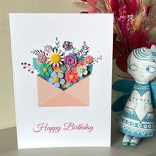 Load image into Gallery viewer, Handmade Happy Birthday Card - Envelope of Flowers