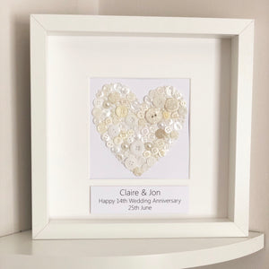 Ivory Anniversary button ivory heart, framed picture