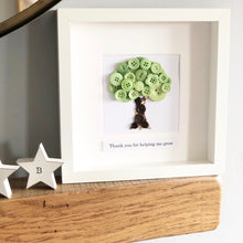 Load image into Gallery viewer, Teacher thank you present. Thank you for helping me grow. Button art oak tree. Framed artwork.
