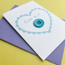 Load image into Gallery viewer, Handmade New Baby Card, Cute as a Button Blue