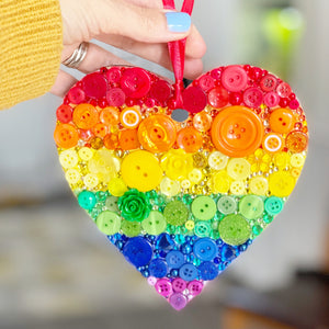 Hanging Heart Button Art - Rainbow 15cm