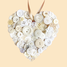 Load image into Gallery viewer, Hanging Heart Button Art - White and Cream 15cm