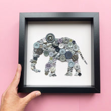 Load image into Gallery viewer, 14th Wedding Anniversary Gift - Framed Elephant Button Art on White - Ivory