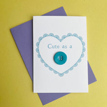Load image into Gallery viewer, Handmade New Baby Card, Cute as a Button Blue