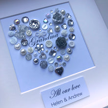 Load image into Gallery viewer, Personalised heart  button artwork for a special Grandmother.