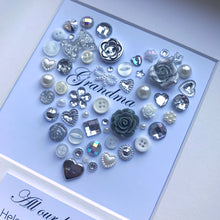 Load image into Gallery viewer, Personalised heart  button artwork for a special Grandmother.