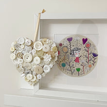 Load image into Gallery viewer, Hanging Heart Button Art - White and Cream 15cm