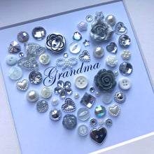 Load image into Gallery viewer, Personalised heart  button artwork for a special Grandmother.