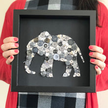 Load image into Gallery viewer, button art elephant on black framed picture