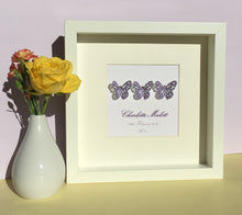 Load image into Gallery viewer, Nursery art. Butterflies button art framed picture.