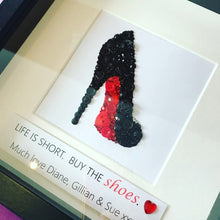 Load image into Gallery viewer, Red Sole Stiletto button art framed picture.
