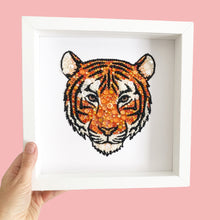 Load image into Gallery viewer, Tiger Wall Art, Framed Button Art Tiger, Tiger Lover Room Decor, Jungle Theme Artwork