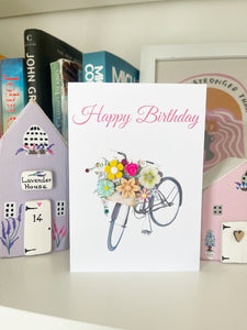 Handmade Birthday Card - Bicycle with Flowers