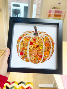 Autumn Fall Decor - Framed Halloween Pumpkin Button Art