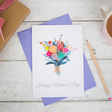 Load image into Gallery viewer, Handmade Mother&#39;s Day card with colourful resin flowers