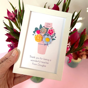 Thank you teacher personalised framed pot of flowers