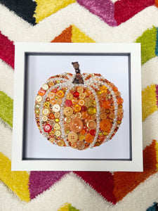Autumn Fall Decor - Framed Halloween Pumpkin Button Art